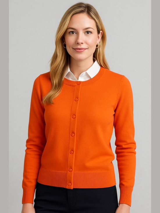 Talbots Sweaters - Talbots Bright Orange Button-Up Crewneck Cardigan
